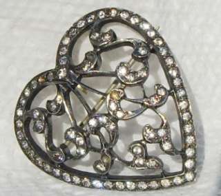 Early VICTORIAN Silver Paste HEART Pin Brooch Pendant  