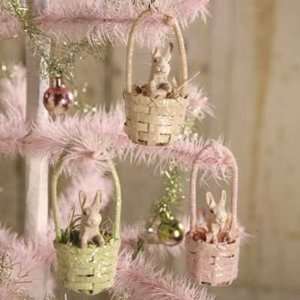 Bethany Lowe Designs Set of 3 Bunny Basket Ornament