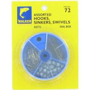  Walker 72pc Assortment of Hooks,Sinkers,Swivels in Dial 