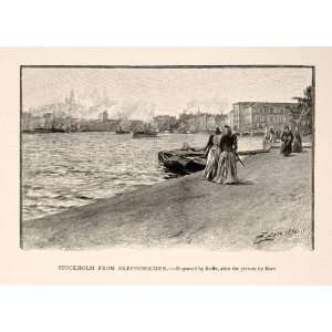 1894 Wood Engraving Stockholm Sweden Baltic Sea Island Skeppsholmen 