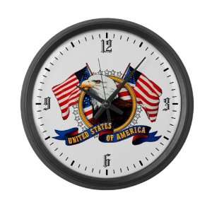  Large Wall Clock Bald Eagle Emblem with US Flag 
