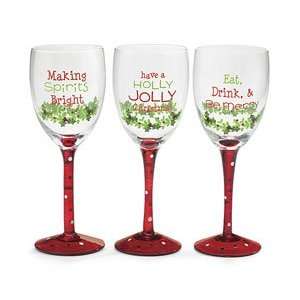   Glasses/ Goblets Accented with Holly and Festive Messages Kitchen