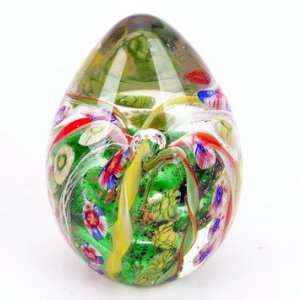  Murano Design Glass Art Murrine & Ribbon Green Egg 