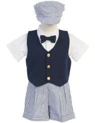 Boys Eton Suits  Navy and White Seersucker Shorts and Hat  Size Medium 