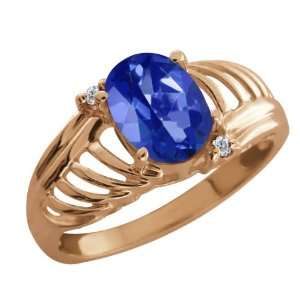   64 Ct Oval Sapphire Blue Mystic Topaz White Diamond 18K Rose Gold Ring