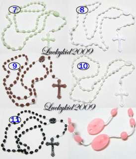 11 color Glow in the dark Plastic Cross rosary necklace Bead chain 