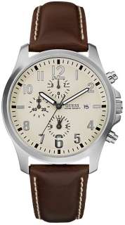 Guess Mens In Style Brown Leather Watch U11638G2 NEW Low Intern 