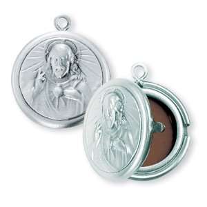 Sacred Heart of Jesus Locket w/24 Chain   Boxed St Sterling Silver 