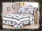 3PC Dotty Blue Bed in a Bag Whtie Black Bedspread Quilt Coverlet Queen 