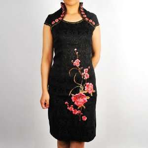  Floral U Collar Mini Dress Cheongsam Black Available Sizes 