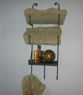 Tuscan Iron Wall Towel and Wine Holder w Shelf & Hooks  
