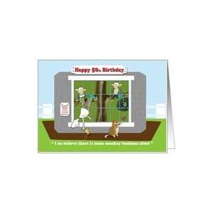  Funny monkey business 50th birthday card, Fat Cat and 