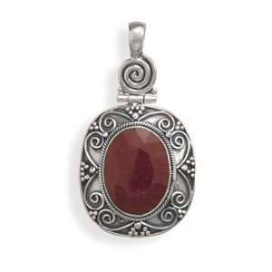  Oxidized Oval Rough Cut Ruby Sterling Silver Pendant 