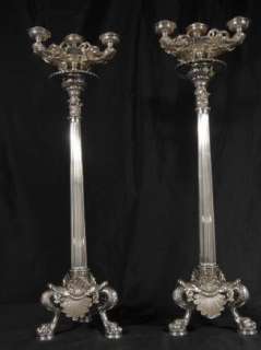 Stunning and ornate pair of English Sheffield silver plate candelabras 