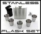 6oz Stainless Steel Hip Flask + Funnel & 4 Shot Glasses