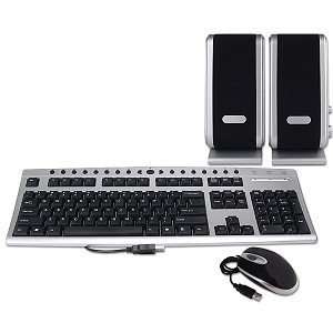  3 in 1 USB Keyboard/Mouse & Speaker Set (Black/Silver 