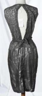 TSE New NWT Gunmetal Silver Gray Sheer Knit Dress Linen Statement 