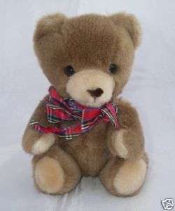 Made in Korea Plush Brown TEDDY BEAR Plaid Bow Ribbon  