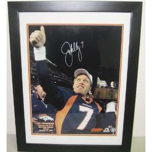 John Elway Autographed Picture   Framed 16x20 In Air  