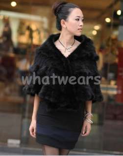   Luxurious Real Mink Fur Coat/Shawl/Cape 2 Color Black P74  