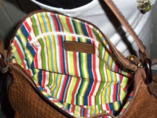 FOSSIL Brown Straw And Mocha Braided Leather Shoulder Bag Handbag 