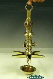 Brass Hanging Sabbath Lamp Judenstern Germany Ca 1880  