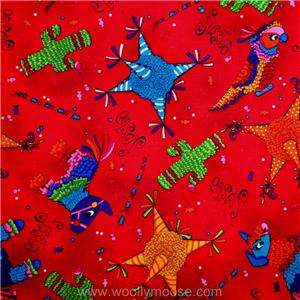   PINATA Parrot DONKEY Bull CACTUS Candy MEXICAN RED Fabric 1/2YD  