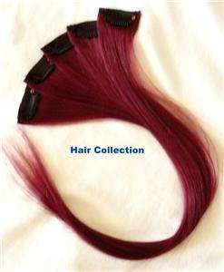 Burgundy  18long Human Hair Clip on in Extensions(5pcs)  