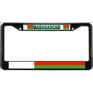  Madagascar Malagasy Flag Black License Plate Frame Metal 