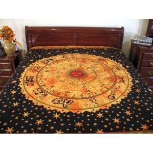    ZODIAC ORANGE COTTON BED SHEET TAPESTRY COUCH THROW