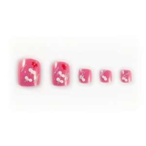 Pink Hearts w/ Glitter Glue/Stick/Press On Artificial/False Toe Nails