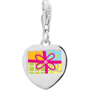   Silver Multicolored Gift Wrapped Present Photo Heart Frame Charm