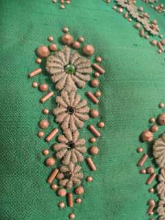 Vtg 50s Green Rhinestone Flowers Top Dress Blouse M  