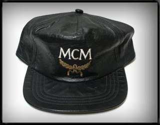 Vintage MCM Snapback OS Hat Leather Black 90s Rare Men  