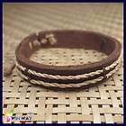 Brown Double Wrap Leather Wrist Cuff Band Bracelet  