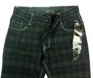 Mens F.U.S.A.I. Pants Black Plaid Slim Fit 32x30  
