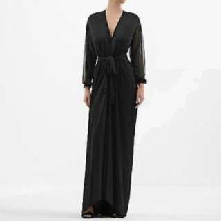 YVES SAINT LAURENT $1995 belted waist dress gown S NEW black silk 