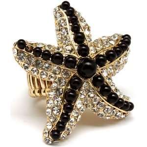Exquisite Large 2 Gold Starfish Fashion Statement Ring Embellished 