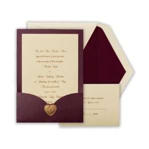  Gold Heart and Eggplant Stardream Wedding Invitation 