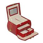 New Medium Round Leather Travel Case Jewelry Box   Red