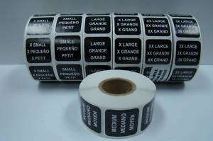 Roll 500 each 1x1 Black SMALL Size Clothing Retail Labels Stickers 