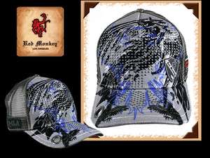 Red Monkey RAVEN PREY cap trucker hat Grey embroidered Limited edition 