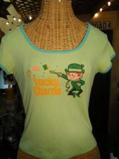 Lucky Charms General Mills MED Lt. green vintage look T  