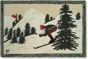   Skier Winter Christmas Decorative Mountain Lodge Holiday Rug  