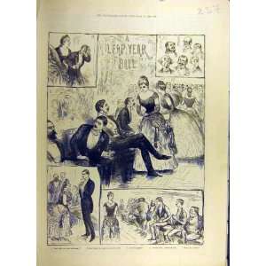  1884 Leap Year Ball Ladies Men Sketches Old Print