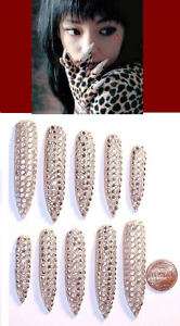 Rhinestone false diamond Covered claws nails tiger  