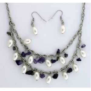com Amethyst Purple Shell Chips and Oval Cultured Pearl Shaped Beads 