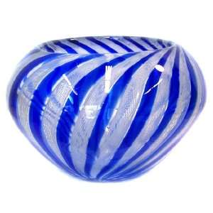  Murano Art Glass Vase Bowl Blue with Filigranna A64 