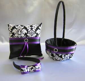 Wedding Accessories Damask Purple Flower Girl Basket Headband Ring 