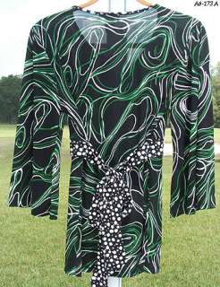CAROLE LITTLE GREEN BLACK SCRIBBLE POLYESTER GEOMETRIC BABY DOLL TOP 